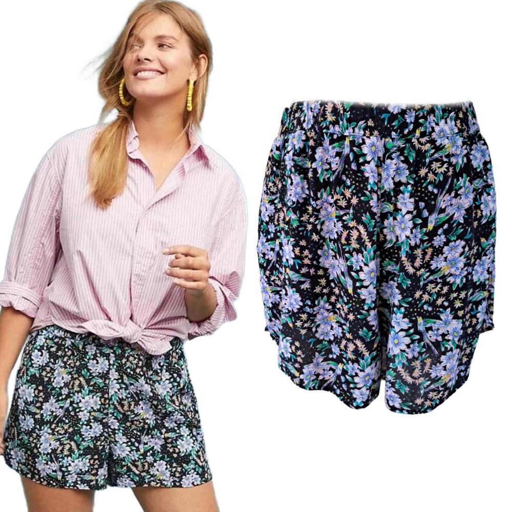 Anthropologie ett  twa Floral Print Soft Shorts Size Medium Black Blue